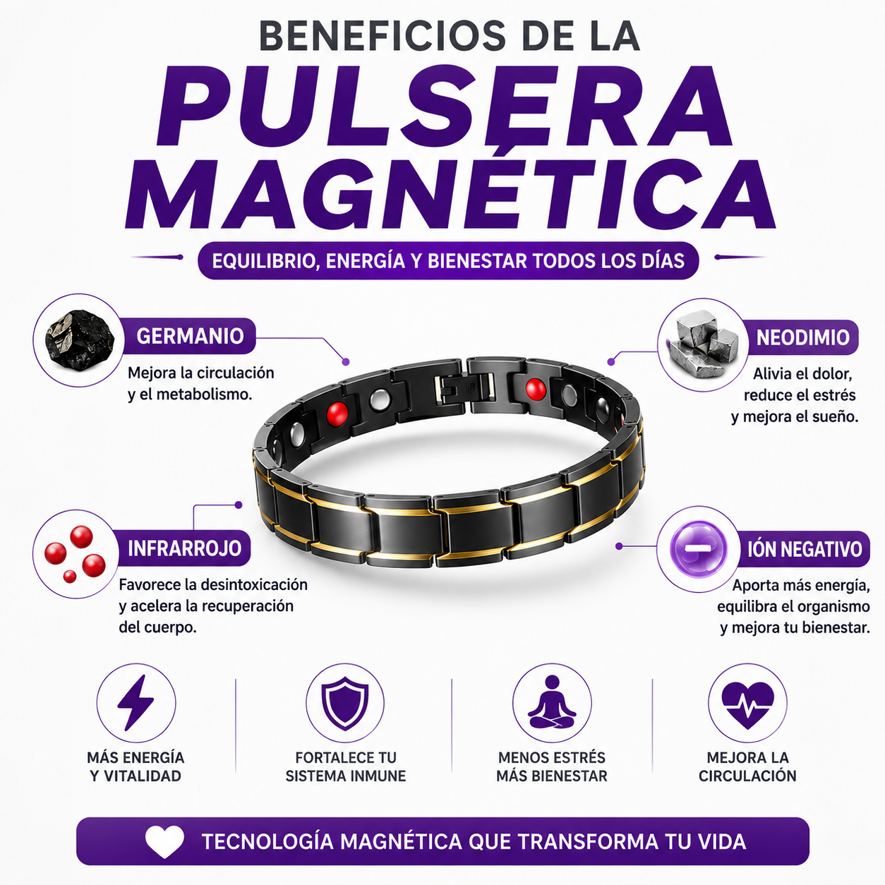 Pulsera Magnética - Regula el metabolismo, disminuye la ansiedad y los antojos - ¡Para mujeres y hombres!