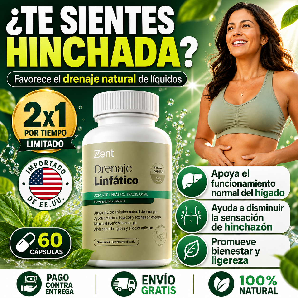 2X1 Drenaje Linfático 60 cáps -  Favorecer el drenaje natural, apoyar el funcionamiento normal del hígado y disminuye la hinchazón.