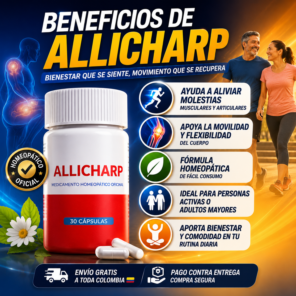 Allicharp  homeopático 30 Cápsulas - Ayuda a aliviar molestias musculares, articulares, apoya la movilidad y flexibilidad del cuerpo